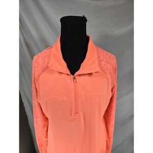 Danskin Now Women's Orange 1/4 Zip Mock Neck Long Sleeve Activewear Top L